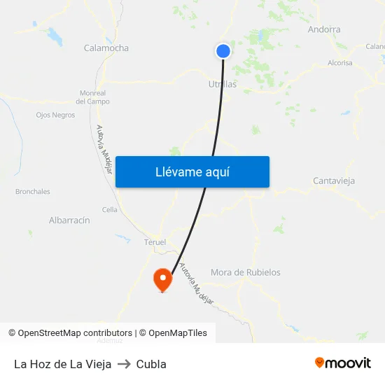 La Hoz de La Vieja to Cubla map