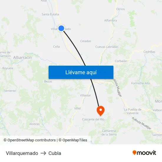 Villarquemado to Cubla map
