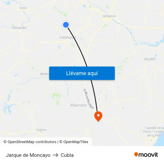 Jarque de Moncayo to Cubla map