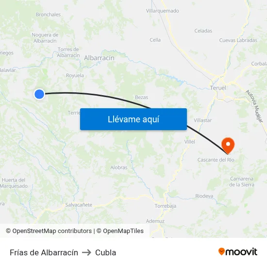 Frías de Albarracín to Cubla map