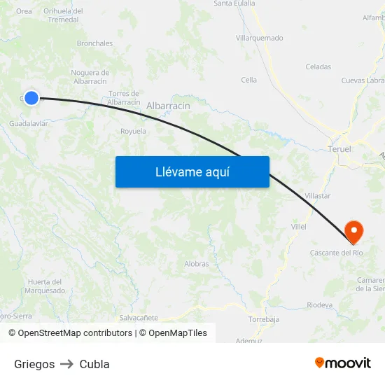 Griegos to Cubla map