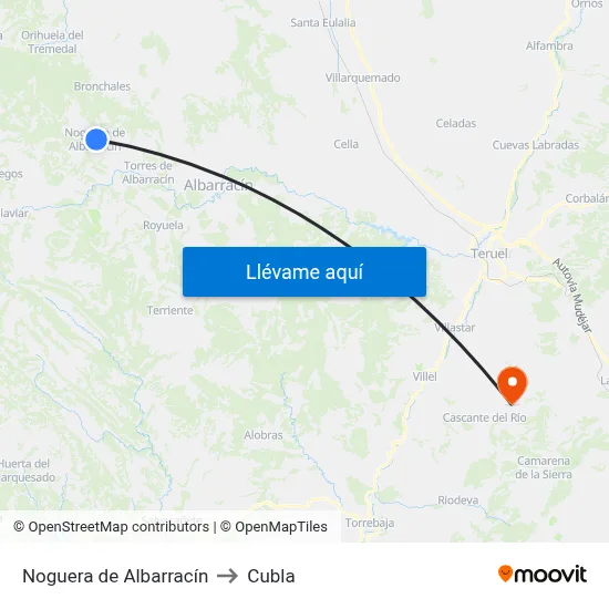Noguera de Albarracín to Cubla map