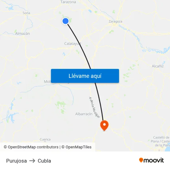 Purujosa to Cubla map