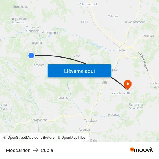 Moscardón to Cubla map