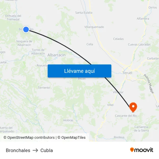 Bronchales to Cubla map