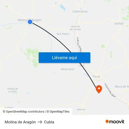 Molina de Aragón to Cubla map
