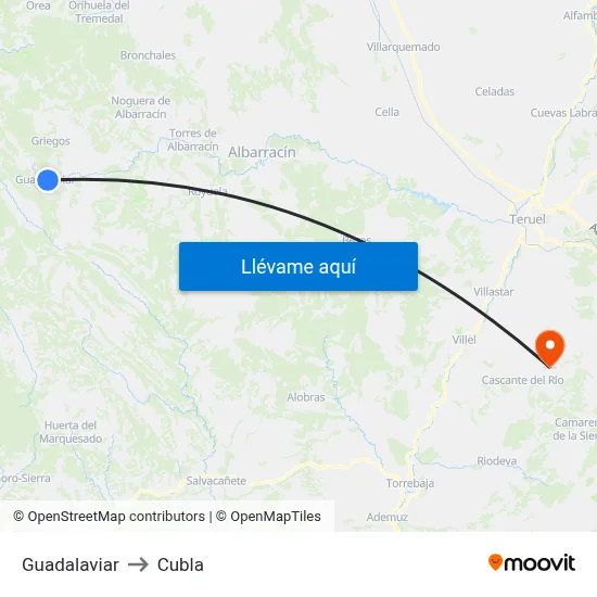 Guadalaviar to Cubla map