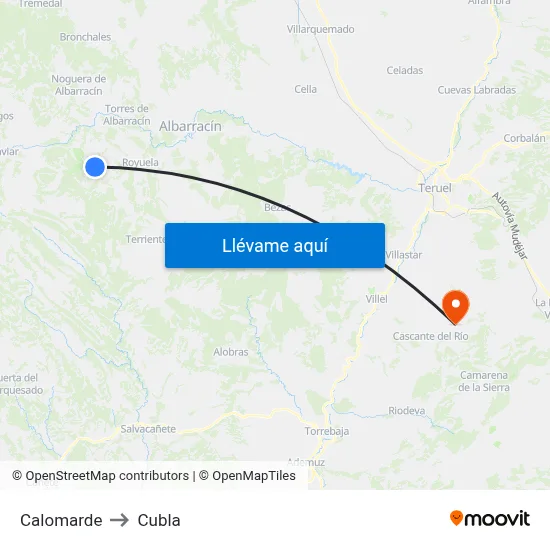 Calomarde to Cubla map