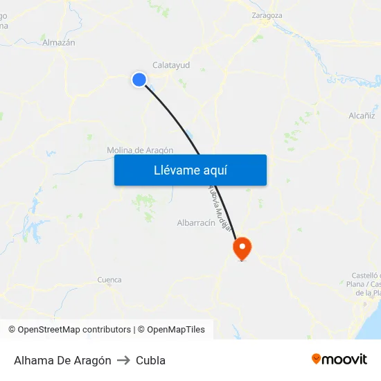 Alhama De Aragón to Cubla map