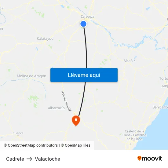 Cadrete to Valacloche map
