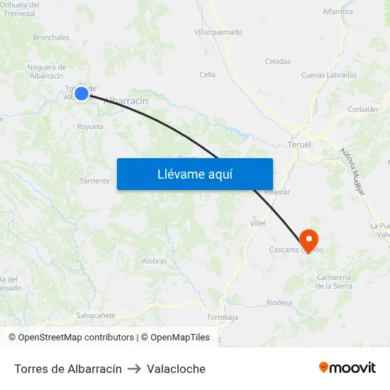 Torres de Albarracín to Valacloche map