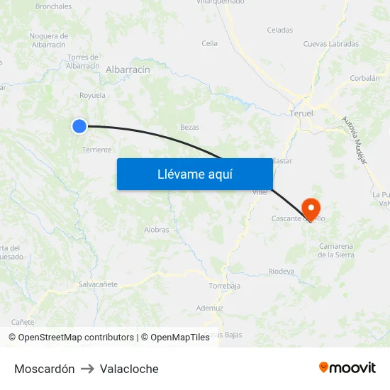 Moscardón to Valacloche map