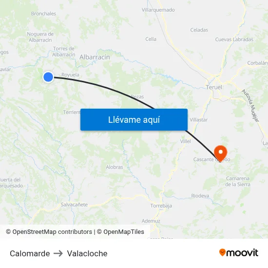 Calomarde to Valacloche map