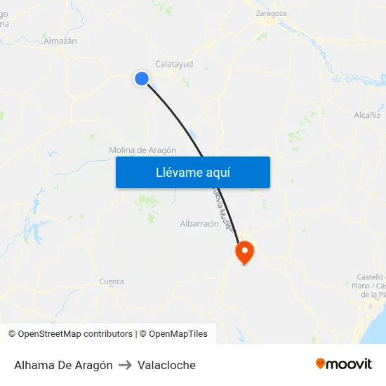 Alhama De Aragón to Valacloche map