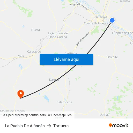 La Puebla De Alfindén to Tortuera map