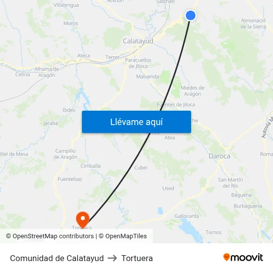 Comunidad de Calatayud to Tortuera map