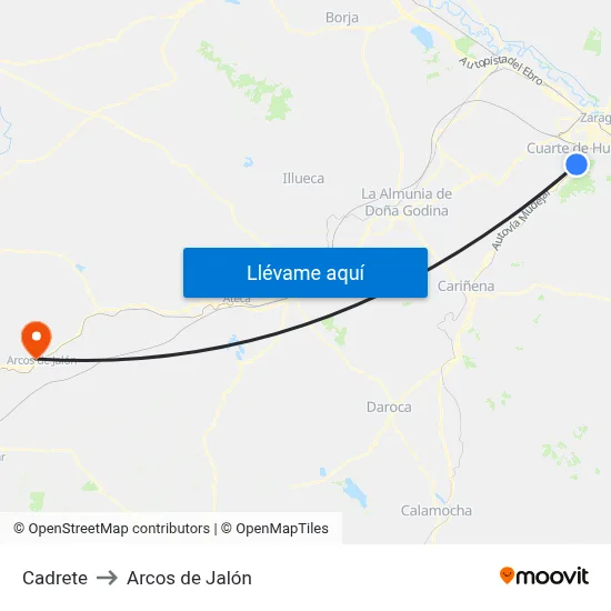 Cadrete to Arcos de Jalón map