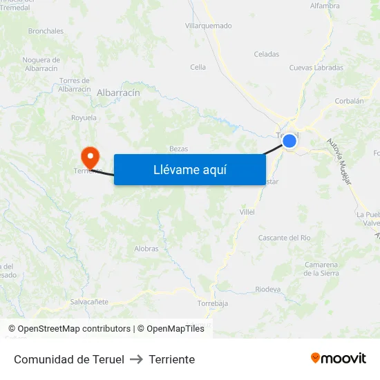 Comunidad de Teruel to Terriente map