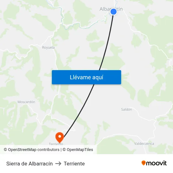 Sierra de Albarracín to Terriente map