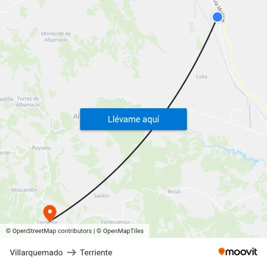 Villarquemado to Terriente map