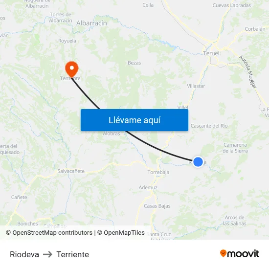 Riodeva to Terriente map