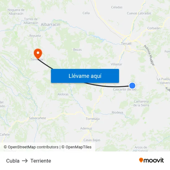Cubla to Terriente map