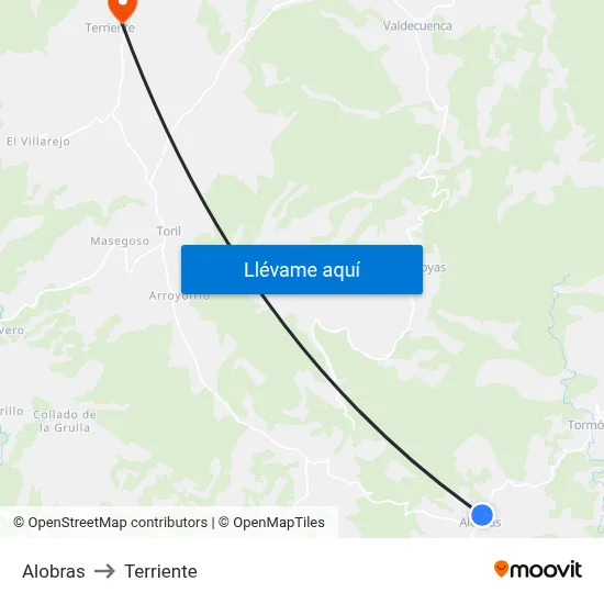 Alobras to Terriente map