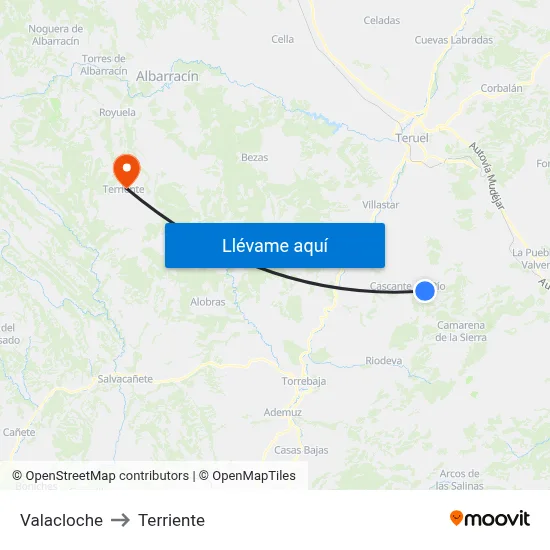 Valacloche to Terriente map