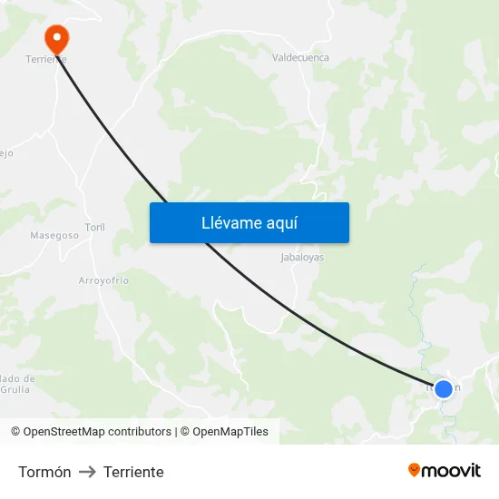 Tormón to Terriente map