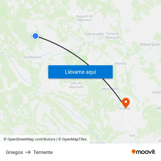 Griegos to Terriente map