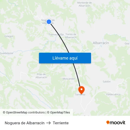 Noguera de Albarracín to Terriente map