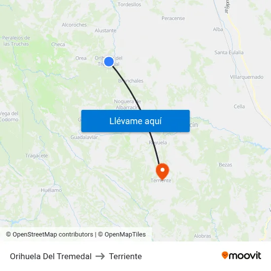 Orihuela Del Tremedal to Terriente map