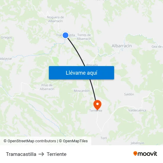 Tramacastilla to Terriente map