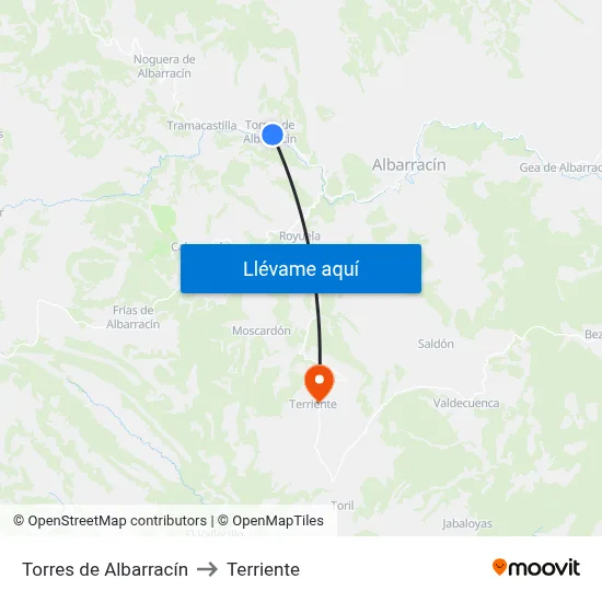 Torres de Albarracín to Terriente map