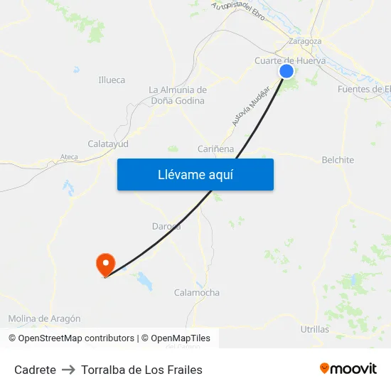 Cadrete to Torralba de Los Frailes map