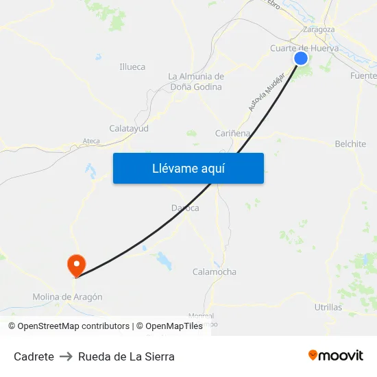 Cadrete to Rueda de La Sierra map