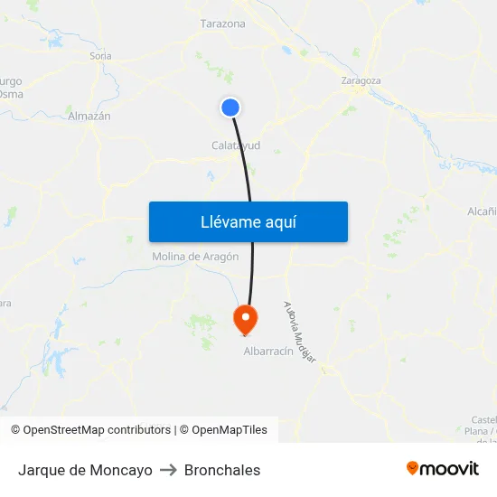 Jarque de Moncayo to Bronchales map