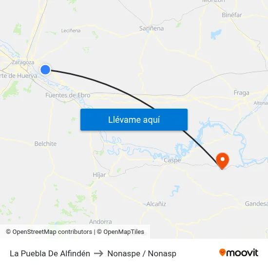 La Puebla De Alfindén to Nonaspe / Nonasp map