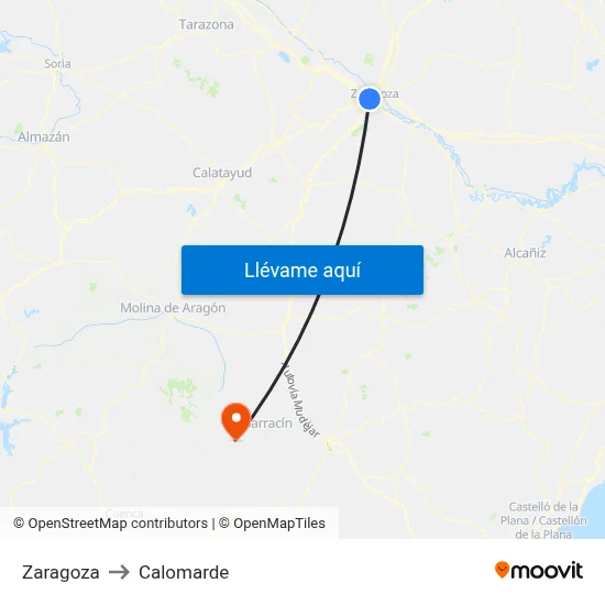 Zaragoza to Calomarde map