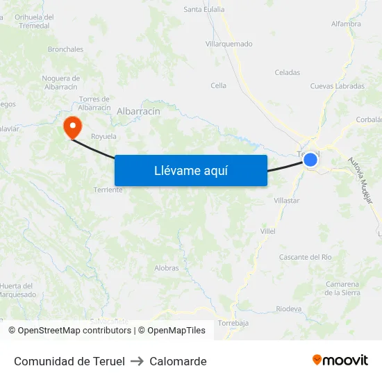 Comunidad de Teruel to Calomarde map