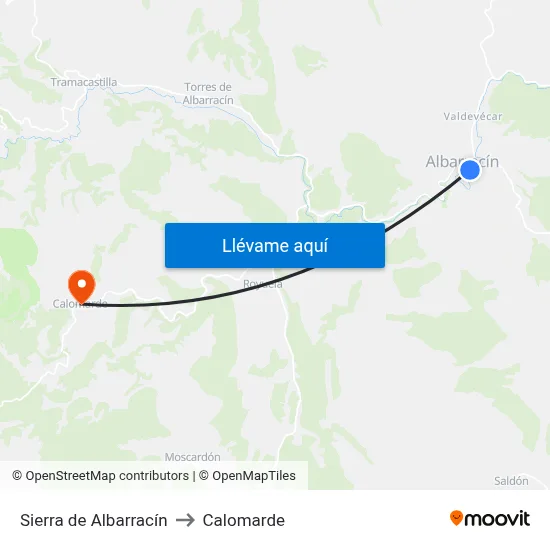 Sierra de Albarracín to Calomarde map