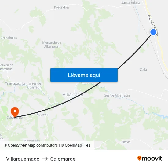 Villarquemado to Calomarde map