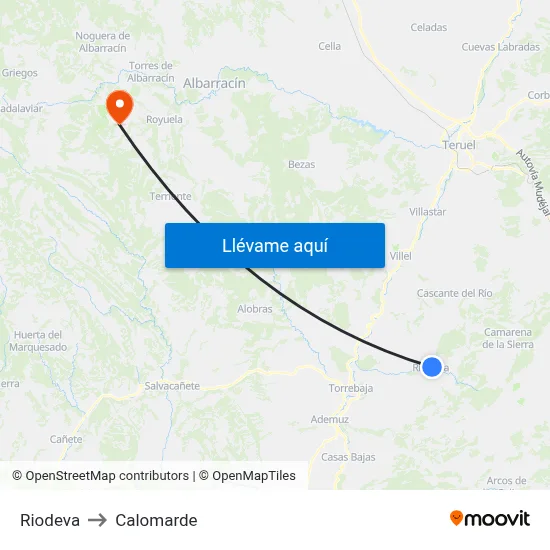 Riodeva to Calomarde map