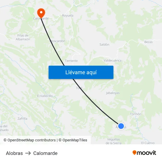Alobras to Calomarde map
