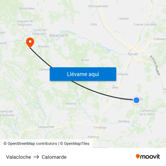 Valacloche to Calomarde map