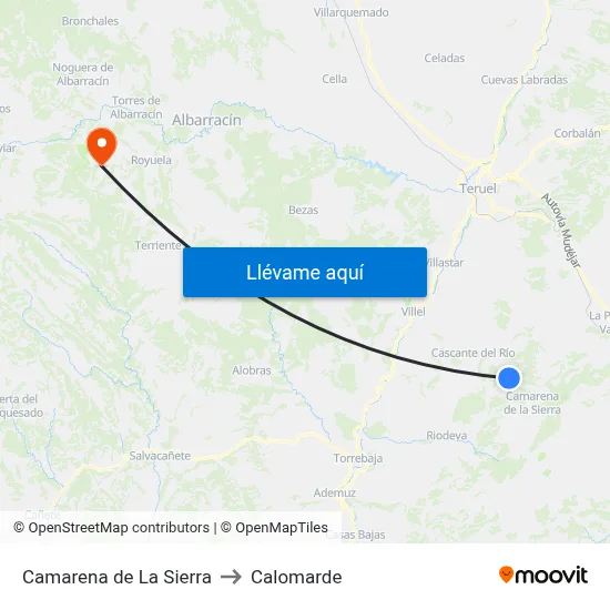 Camarena de La Sierra to Calomarde map