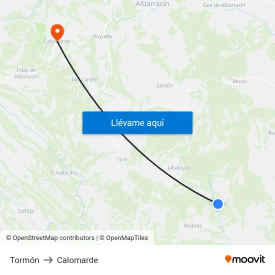 Tormón to Calomarde map