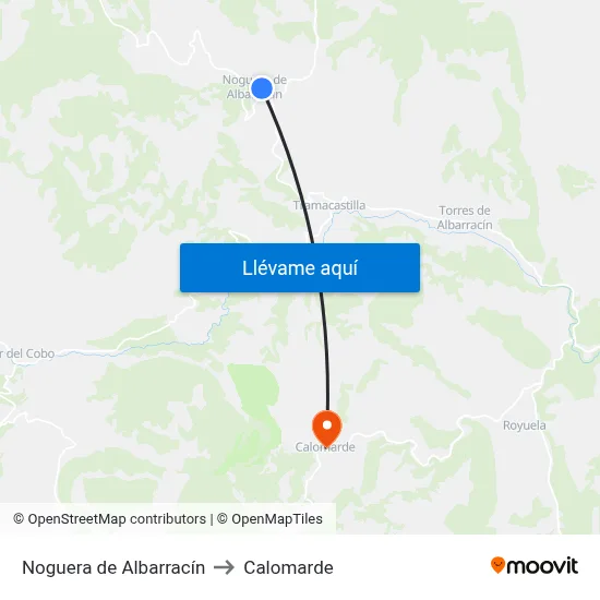 Noguera de Albarracín to Calomarde map
