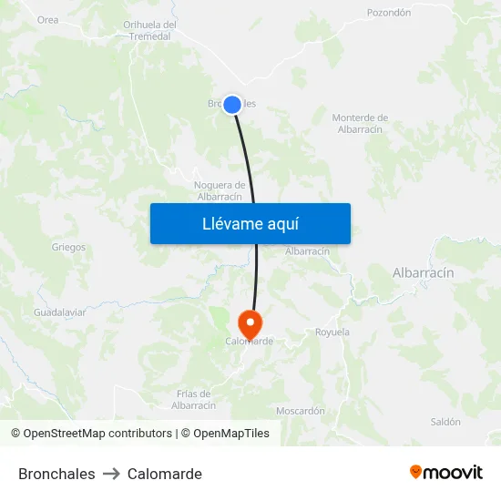 Bronchales to Calomarde map