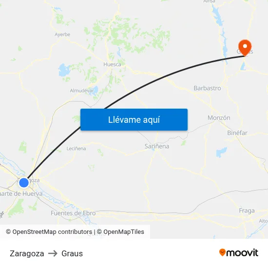 Zaragoza to Graus map
